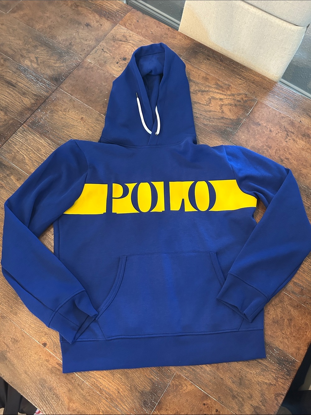 Polo by Ralph Lauren Royal Blue Hoodie with Yellow POLO Stripe Sz M